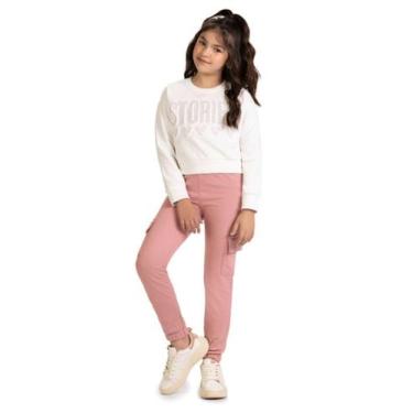 Imagem de Conjunto Menina em Moletom Flanelado com Strass Kyly, Off white, Rosa,