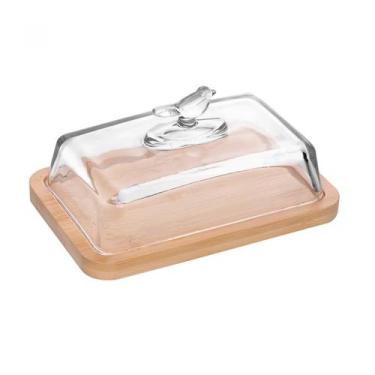 Imagem de Manteigueira Com Base Em Bambu Bird 11x8,5cm - Vidro - Wolff