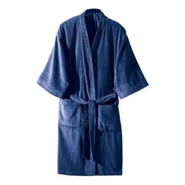 Imagem de Roupão Adulto Dohler Velour Comfort Liso Tamanho M 6990 Azul Marinho -