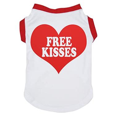 Imagem de Petitebella Camiseta de cachorro com coração "Free Kisses" (branca/vermelha, média)