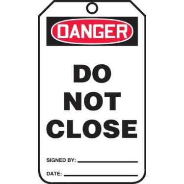 Imagem de Accuform Placa de segurança Signs MDT120CTP, legend"Danger DO NOT Close", 14,6 cm de comprimento x 8,3 cm de largura x 0 cm de espessura, cartolina PF, vermelho/preto sobre branco (pacote com 25)