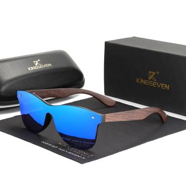 Imagem de Óculos de Sol Masculino Artesanal Design Madeira Bambu Espelho KINGSEVEN com Proteção U...