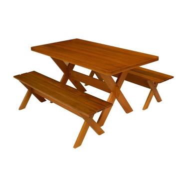 Imagem de Conjunto Mesa 2m e 2 Bancos Sem Encosto Madeira Maciça Eucalipto