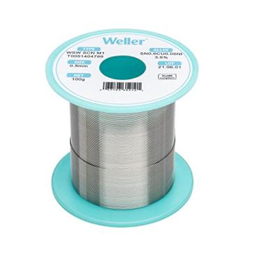 Imagem de Weller Fio de solda WSW SCN M1 (T0051404799), diâmetro: 0,5 mm / 0,020 pol, peso: 100 g/3,527 oz, liga Sn99,3Cu0,6Ni0,05, conteúdo de fluxo 3,5%