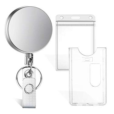 Imagem de Suporte de crachá retrátil Selizo com chaveiro e clipe de metal com suporte de identificação de plástico e suporte de cartão de identificação resistente para crachá de identidade, crachá de trabalho