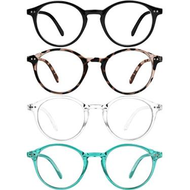 Imagem de Yogo Vision Óculos de bloqueio de luz azul para mulheres homens óculos de computador vintage anti-fadiga ocular óculos bloqueador de luz azul, Pacote com 4: cristal, leopardo, preto, turquesa transparente