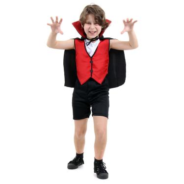 Fantasia Infantil Halloween Roupa Vampiro Drácula Com Capa