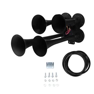 Imagem de Buzina de ar de carro 135DB, alto-falante preto com quatro tubos trompete para trem navio caminhão motocicleta DC 12V