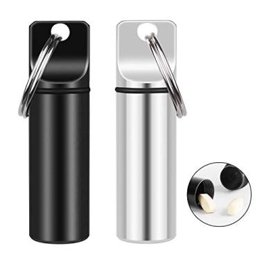 Imagem de Pacote com 2 porta-comprimidos pequenos, porta-pílulas portáteis de liga de alumínio para bolsa, porta-comprimidos de metal à prova d'água, frasco de medicamentos para acampamento ao ar livre, viagens
