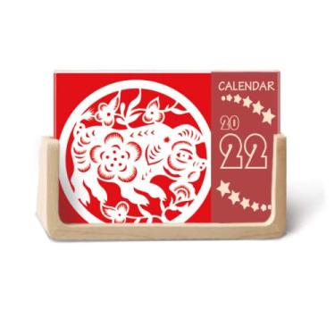 Imagem de Agenda de mesa de arte do zodíaco da China com corte de papel de porco 2022 12 meses