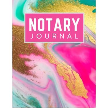Imagem de Notary Journal: 8.5x11 Large Notarial Logbook / With 200 Numbered Pages - Two Records Logs Per Page / 400 Records / Modern Marble Swirl Art - Hot Pink ... Gold / Ledger Book Gift For Signing Agents