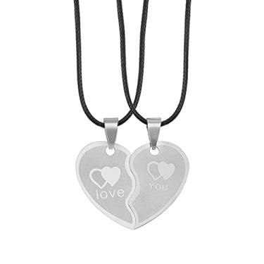 Imagem de CNBPIC Colar Costura Casal 3.5 * 3Cm Pingente de Aço Inoxidável 50Cm Corrente Joias Presente