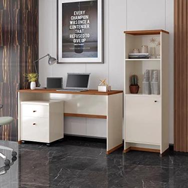 Imagem de VIA NOSSA - Kit Escritório Mesa Armário Gaveteiro Berlin Cor:offwhite/naturale