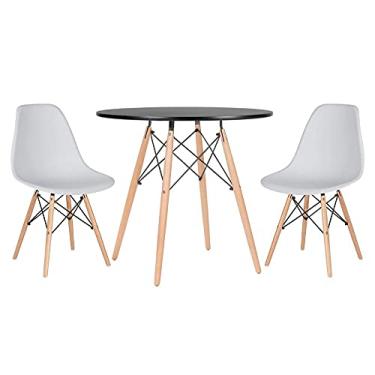 Imagem de Loft7, Kit - Mesa redonda Eames 80 cm preto + 2 cadeiras Eiffel Dsw Cinza claro