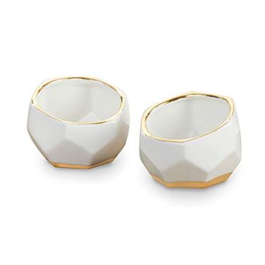 Imagem de Kate Aspen Vasos Decorativos para Vasos de Cerâmica Geométricas 23216NA (conjunto com 2) Prato de Trinket, Casa, Quarto, Mesa, Decoração de Mesa, Tamanho Único, Branco