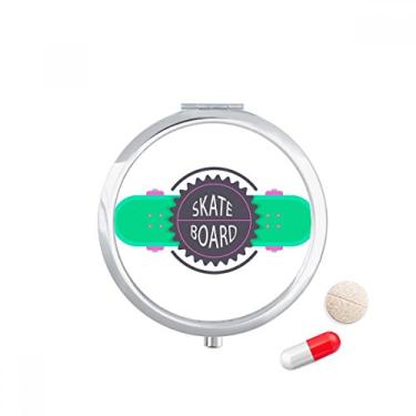 Imagem de Skate esportivo com caixa de comprimidos de desenho animado Mottos em aquarela, bolso para armazenamento de remédios