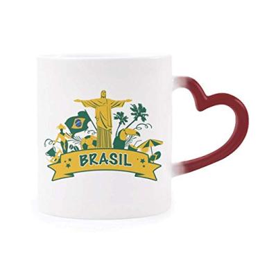 Imagem de Caneca de futebol com papagaio Corcovado Brasil sensível ao calor Copo de grés que muda de cor vermelha