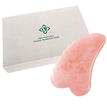 Imagem de Gua Sha Rolo de massagem facial, pedra de jade rosa roxa, placa de quartzo, rosto e pescoço, cuidados com a pele, rejuvenesce raspagem, tratamento antienvelhecimento, terapia SPA, ferramenta de beleza com pedra preciosa natural com caixa de presente (rosa)