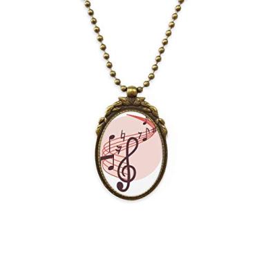Imagem de DIYthinker Chaveiro vermelho em formato redondo com notas musicais, colar antigo com pingente vintage de latão