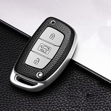 Imagem de SELIYA Capa de couro TPU para chave de carro, adequada para Hyundai IX25 IX35 ELANTRA Verna Sonata TUCSON chaveiro protetor, prata estilo B