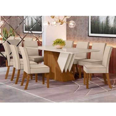 Conjunto Sala De Jantar Nápoles Tampo Vidro/MDF com 8 Cadeiras Luísa Smart  Plus Cel Móveis