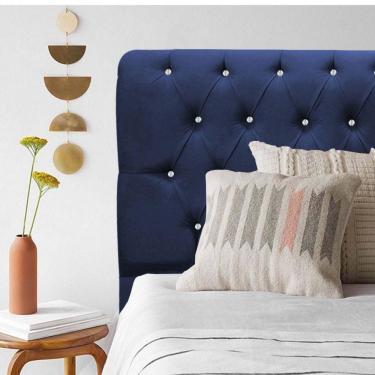 Imagem de Cabeceira Paris 90cm Solteiro Strass Suede Azul Marinho
