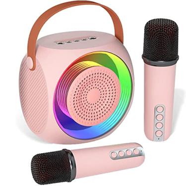 Imagem de Mini máquina de karaokê, alto-falante portátil sem fio com 2 microfones sem fio, adequado para crianças e adultos, com luzes LED, presentes para meninas e meninos, festa de aniversário em família