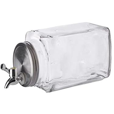 Imagem de Dispensador de bebidas de vidro 3L com copos de torneira para água, suco, cerveja, vinho, licor, Kombucha Icewine e melhores bebidas frias, geladeira