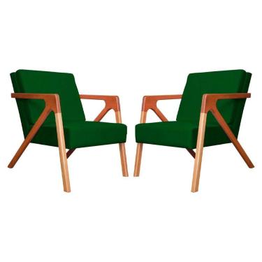 Imagem de Conjunto 2 Poltronas Monalisa Com Braços de Madeira Veludo Verde - LM DECOR