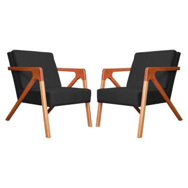 Imagem de Conjunto 2 Poltronas Monalisa Com Braços de Madeira Suede Preto - LM DECOR