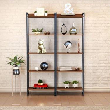 Imagem de Conjunto 2 Estantes para Livros Altas Industrial Aço 5 Prateleiras 187x60cm Active Yescasa Nogal