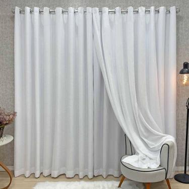 Imagem de Cortina Nuance Microfibra Gaze Linho 3,00x2,70m Sala Quarto Varão 3m - Branco