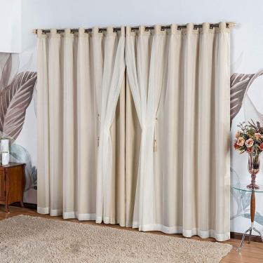 Imagem de Cortina Idealle Tecido Blackout Voal Premium 4,00x2,70m Corta Luz Luxo Varão 4m - Palha