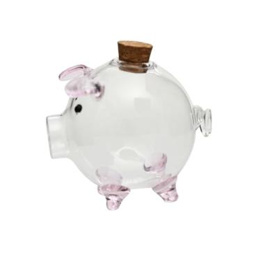 Imagem de ＫＬＫＣＭＳ Estatueta de porco de vidro, cofrinho, presente de festival, garrafa de armazenamento, presente de aniversário, jarra delicada para crianças, meninas,