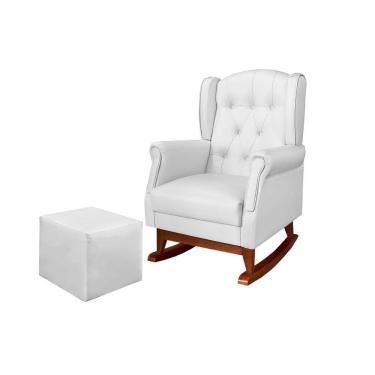 Imagem de Poltrona de Amamentação Leticia Canoa Balanço Com Puff Reto Maternidade Corino Bco - Phoenix Baby