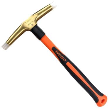 Imagem de WEDO Martelo de nylon, martelo de borracha de nylon de cabeça dupla de latão, martelo de latão de 420 g com cabo de fibra de vidro, comprimento 280 mm, martelo de dupla face para bricolage e uso