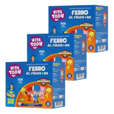 Imagem de Kit 3 VitaToon Ferro Acido Folico + Vitamina B12 30 Gomas Sabor Pessego Maxinutri
