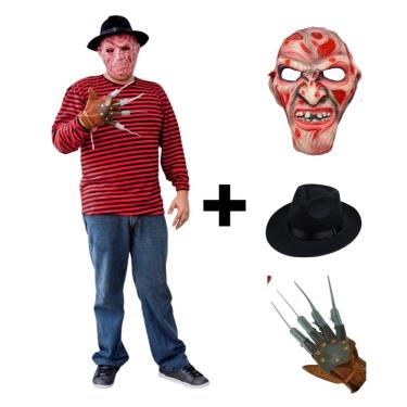 Imagem de Fantasia Freddy Krueger Kit Completo  Adulto Masculino Cosplay Halloween Filme Hora Do Pesadelo Terror Festa