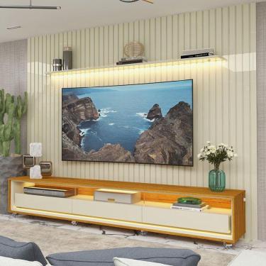 Imagem de Rack com Painel para Tv até 85 Polegadas Led 3 Gavetas com Rodízios 275cm Nobre/requinte Off White/Marromle-Off White