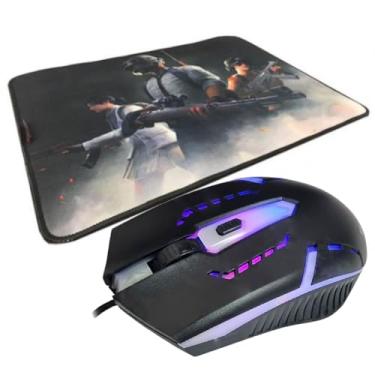 Imagem de Kit Mouse Gamer Com Led 3600Dpi + MousePad Gamer Tecido e Borracha PUBG