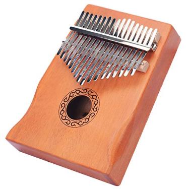 Imagem de Piano de polegar 17 teclas Kalimba, piano de dedo, instrumento de dedo de marimbas de mogno, com folheto de estudo de martelo de afinação de bolsa, (18,5 cm x 13,8 cm) cor de madeira A