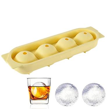 Imagem de Bandejas de cubos de gelo, esfera de silicone com tampa, molde redondo de cubo de gelo fácil de liberar para uísque, coquetéis, bourbon, reutilizável e livre de BPA (amarelo)