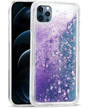 Imagem de SharkProten Capa para Huawei P60/Huawei P60 Pro Capa TPU à prova de choque com glitter cristal líquido areia movediça transparente pintada capa de telefone fina bumper capa transparente roxa