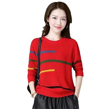 Imagem de Suéter feminino primavera outono coreano solto gola redonda manga longa pulôver feminino tricotado feminino Kintting Tops, Vermelho, X-Small