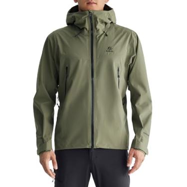 Imagem de KAILAS Jaqueta masculina Bogda Hardshell com capuz impermeável ultraleve 3L FILTER-TEC jaqueta de chuva para caminhadas e viagens, Verde, M
