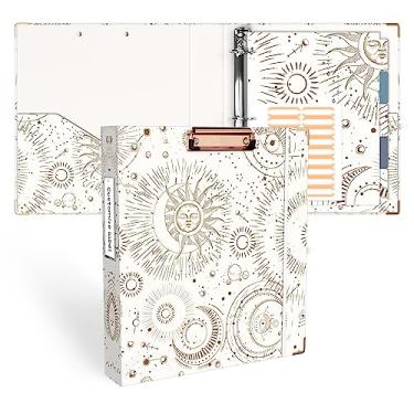 Imagem de Ospelelf Fichário com 3 anéis de 3,5 cm, fichário fofo para tamanho carta (28 cm x 21,5 cm) com 5 divisórias de abas, etiquetas de pasta de arquivo e pranchetas de perfil baixo, fichário de cartas de tarô para material escolar e material de escritório