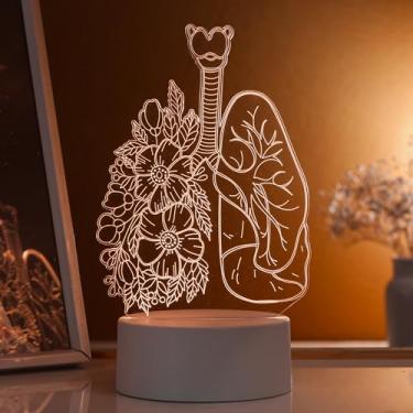 Imagem de Luminária led 3d, abajur de mesa, pulmão florido