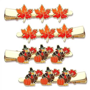 Imagem de 4 peças de grampos de cabelo de outono para mulheres colheita de peru folha de bordo grampos de cabelo outono outono presilhas de cabelo acessórios de cabelo de ação de graças presentes de férias
