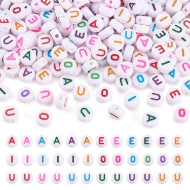 Imagem de FASHEWELRY 500 peças de contas de letra de vogal arco-íris contas de acrílico inicial pulseira colorida da amizade contas de letras AEIOU contas do alfabeto para fazer joias DIY