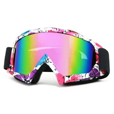 Imagem de Óculos de motocicleta para quadriciclo para homens óculos de motociclismo UV400 OTG Offroad Goggle MX Capacete Racing Óculos de quatro rodas para adultos, mulheres jovens crianças (armação de flor + lente rosa colorida)